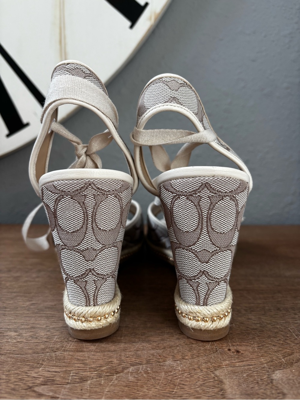 Coach Women's Page Signature Ankle-Tie Wedge Sandals 11 - Picture 8 of 12